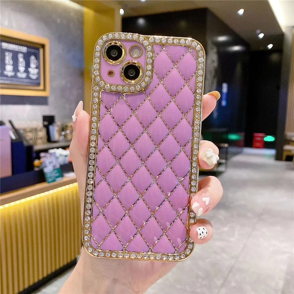 Anymob iPhone Case Purple Glitter Bling Diamond Geometry Lens Camera Protection Soft Silicone Cover