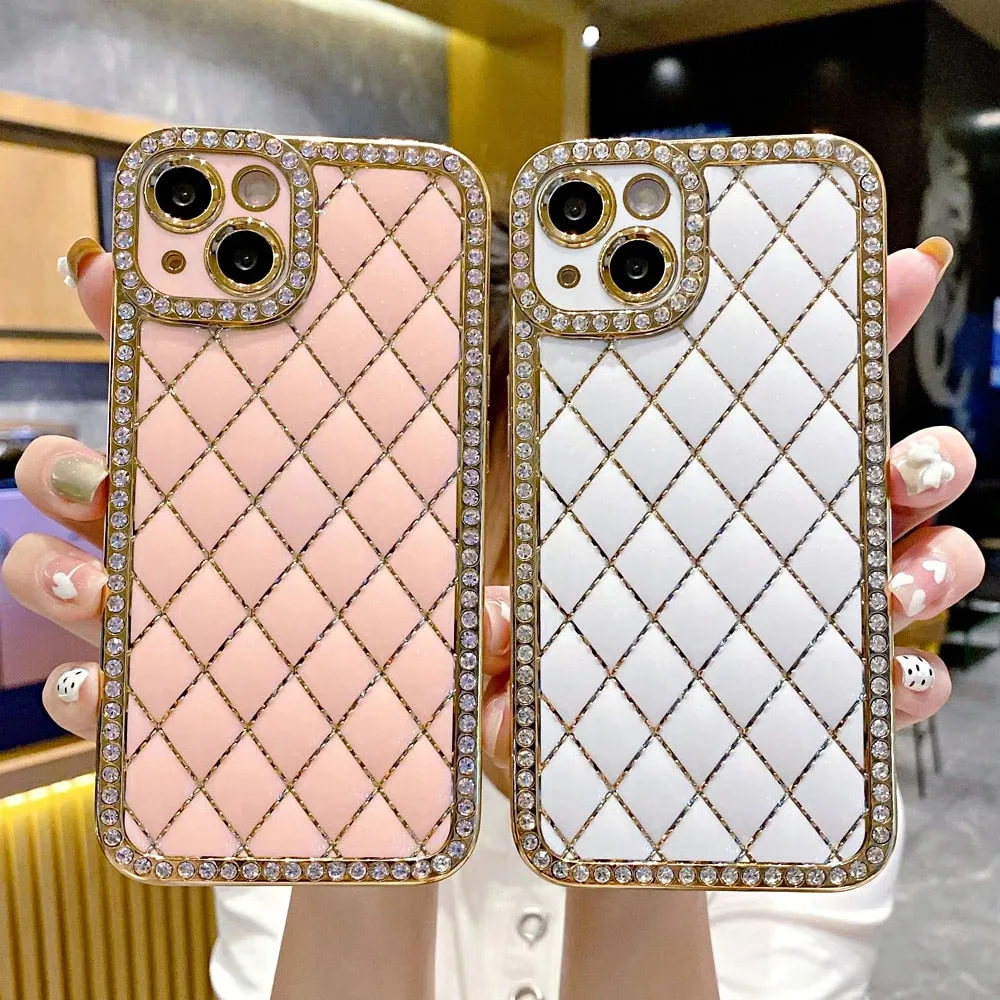 Anymob iPhone Case Purple Glitter Bling Diamond Geometry Lens Camera Protection Soft Silicone Cover