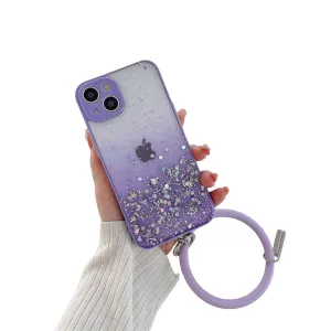 Anymob iPhone Case Purple Gradient Glitter With Ring Lens Protection Soft Bumper
