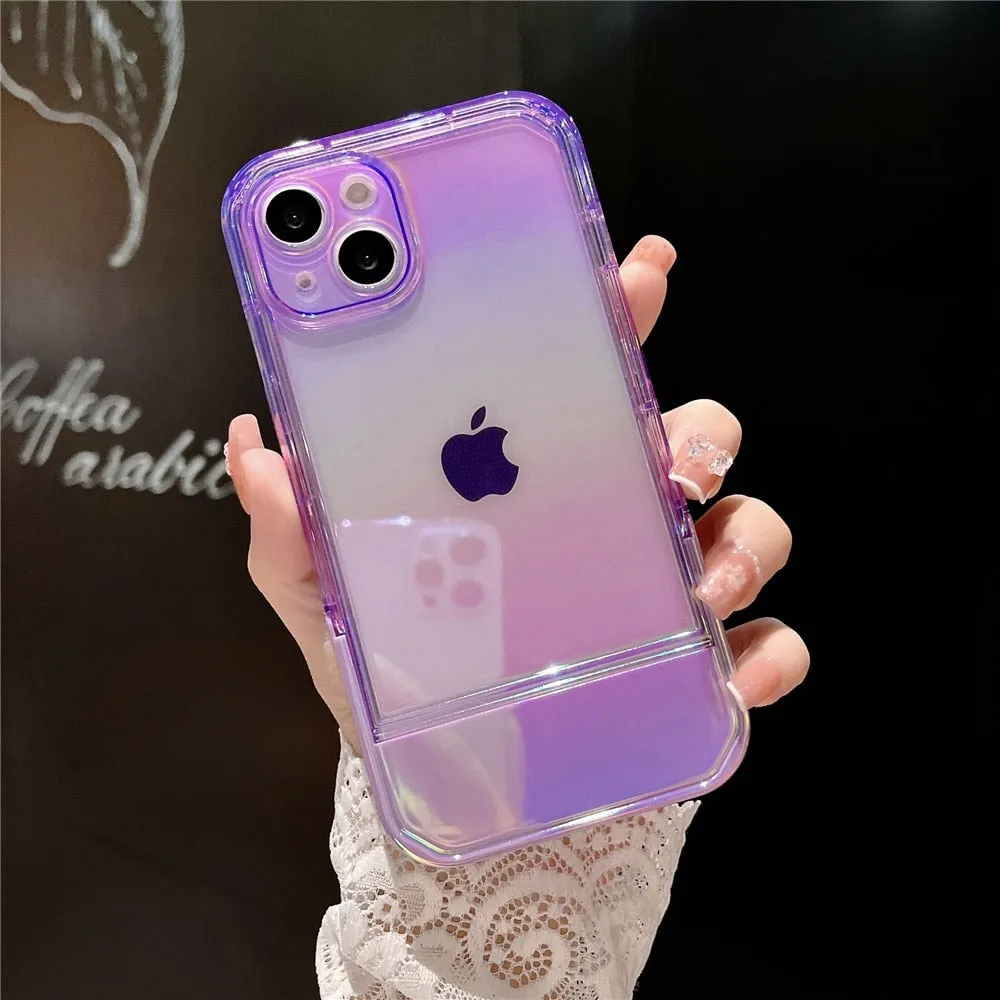 Anymob iPhone Case Purple Laser Clear Bumper Stand Holder Shockproof Soft Silicone Back Cover