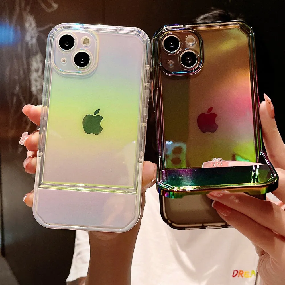 Anymob iPhone Case Purple Laser Clear Bumper Stand Holder Shockproof Soft Silicone Back Cover