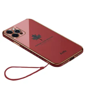 Anymob iPhone Case Red Plating Maple Leaf Square Frame Soft Cover