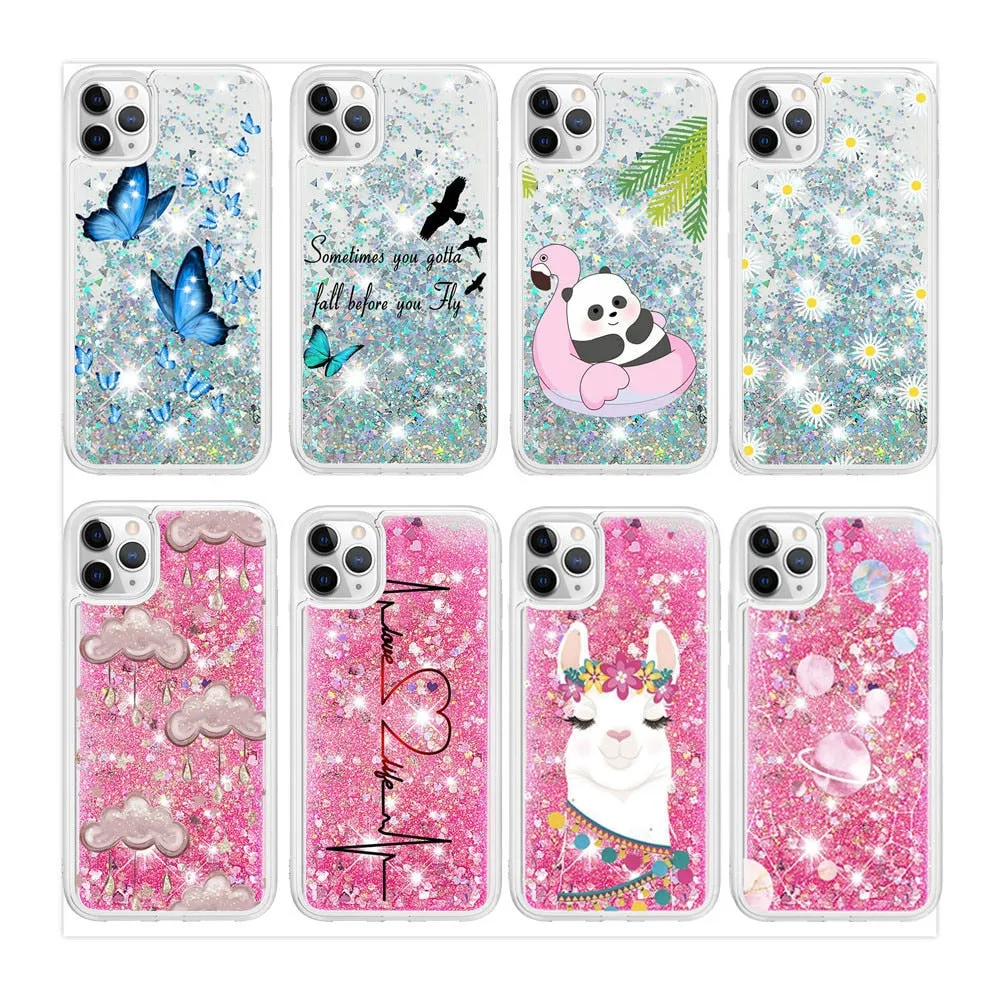 Anymob iPhone Case Silver with Flower Dynamic Quicksand Soft Silicone Clear Back Cover