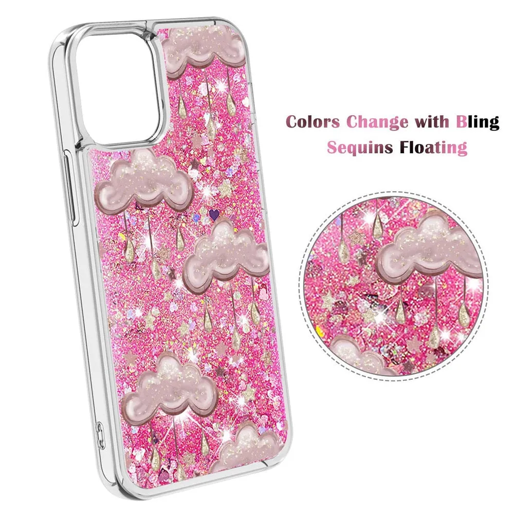 Anymob iPhone Case Silver with Flower Dynamic Quicksand Soft Silicone Clear Back Cover