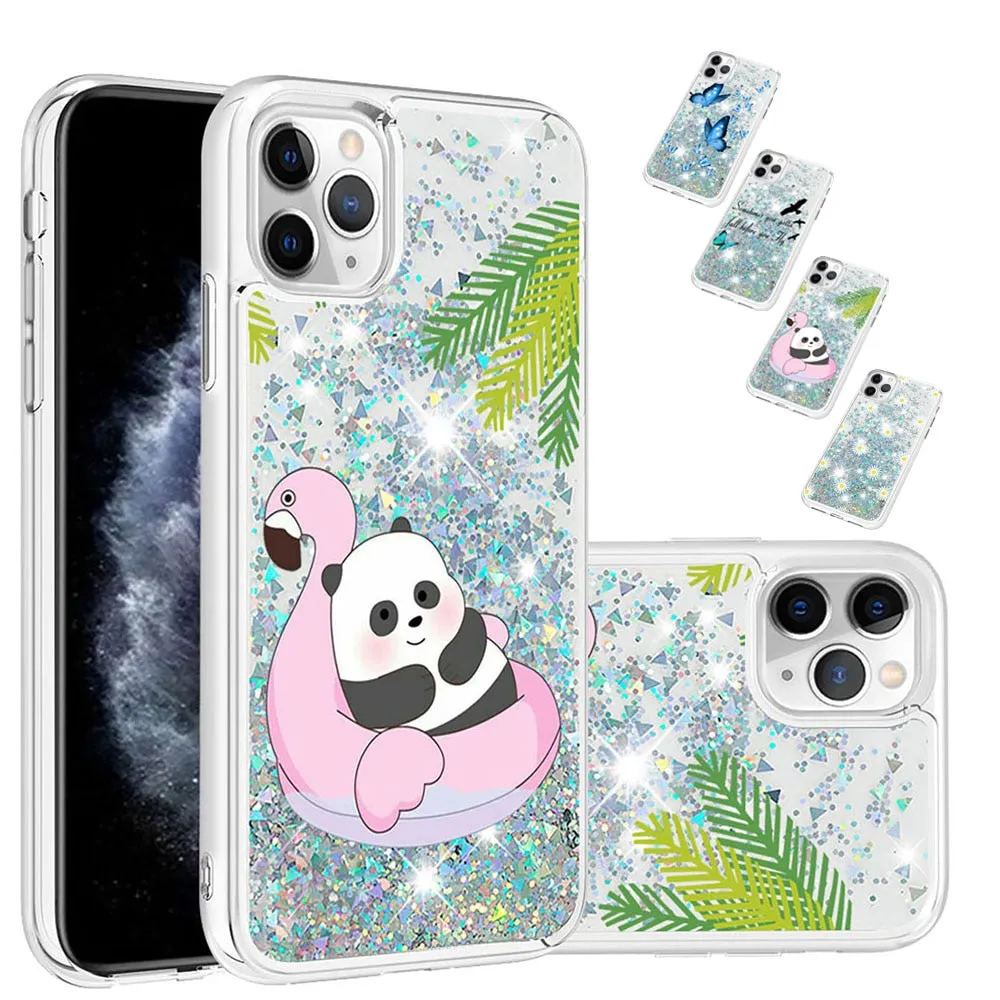 Anymob iPhone Case Silver with Flower Dynamic Quicksand Soft Silicone Clear Back Cover