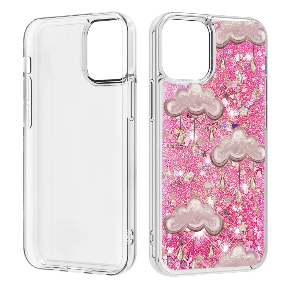 Anymob iPhone Case Silver with Flower Dynamic Quicksand Soft Silicone Clear Back Cover