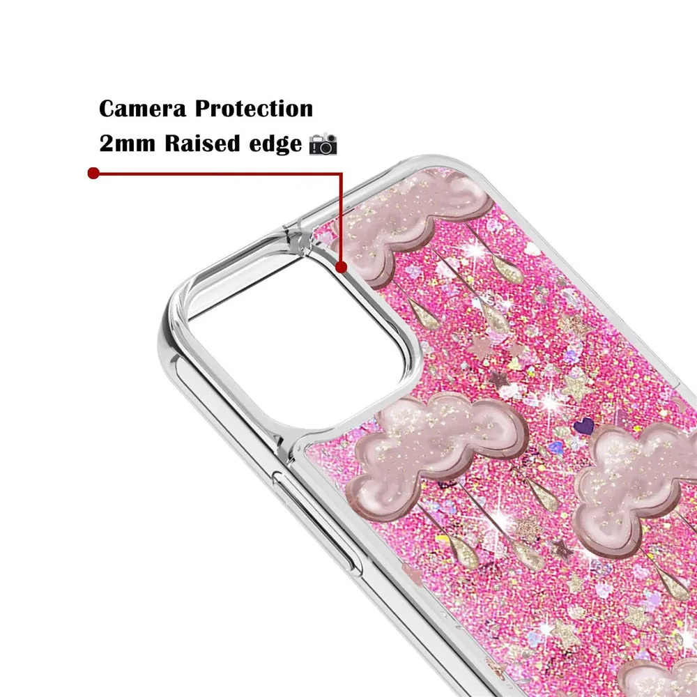 Anymob iPhone Case Silver with Flower Dynamic Quicksand Soft Silicone Clear Back Cover