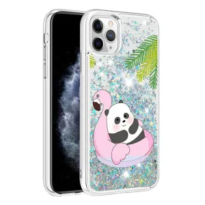 Anymob iPhone Case Silver with Panda Dynamic Quicksand Soft Silicone Clear Back Cover