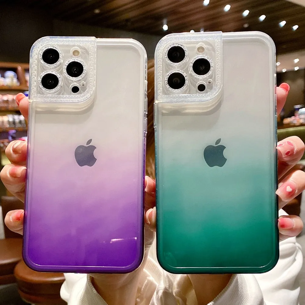 Anymob iPhone Case Sky Blue Gradient Soft Clear Diamond Camera Protection Cover