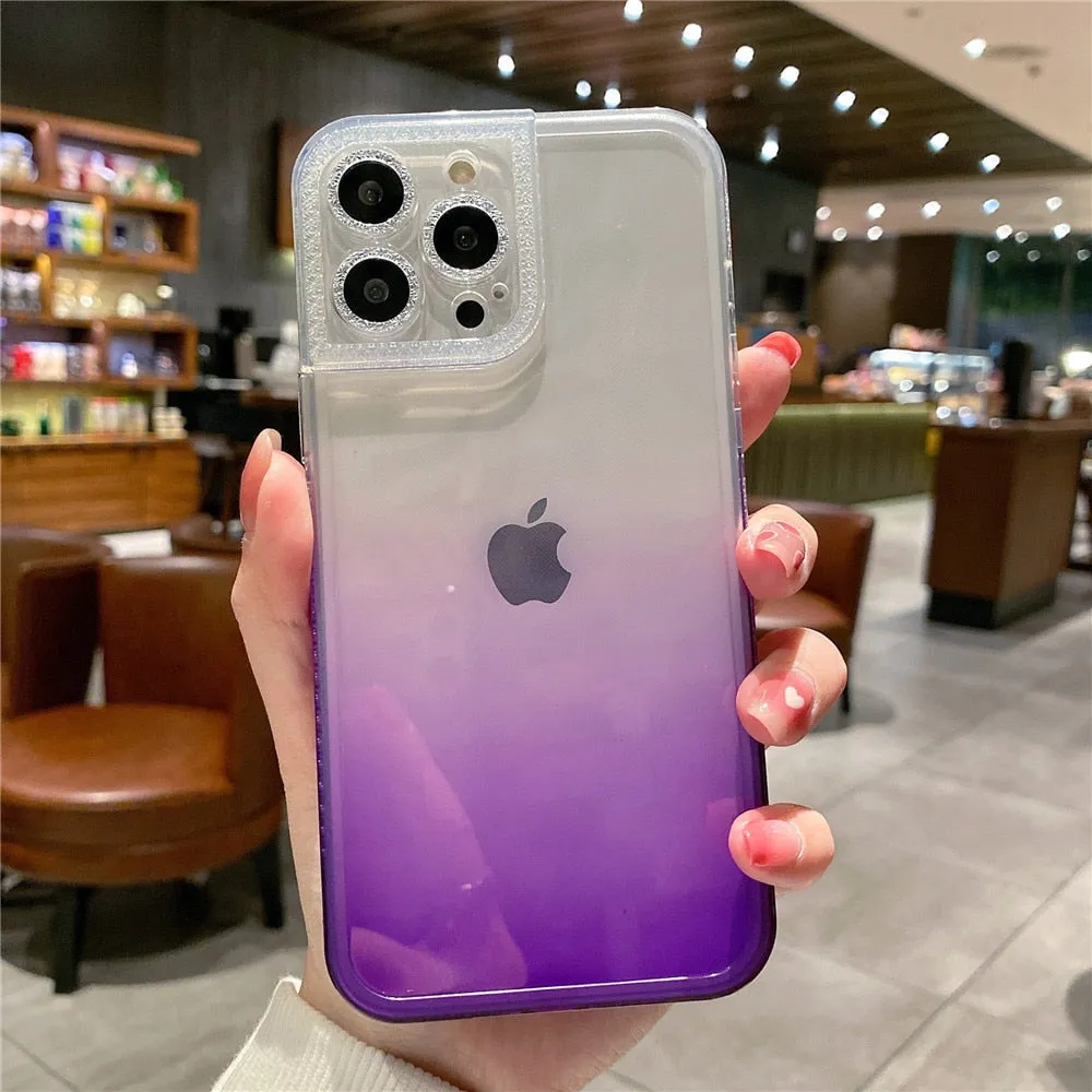 Anymob iPhone Case Sky Blue Gradient Soft Clear Diamond Camera Protection Cover