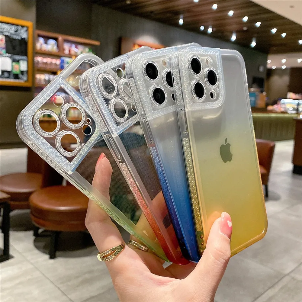 Anymob iPhone Case Sky Blue Gradient Soft Clear Diamond Camera Protection Cover