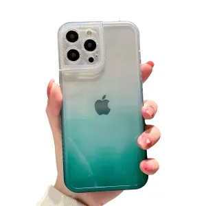 Anymob iPhone Case Sky Blue Gradient Soft Clear Diamond Camera Protection Cover