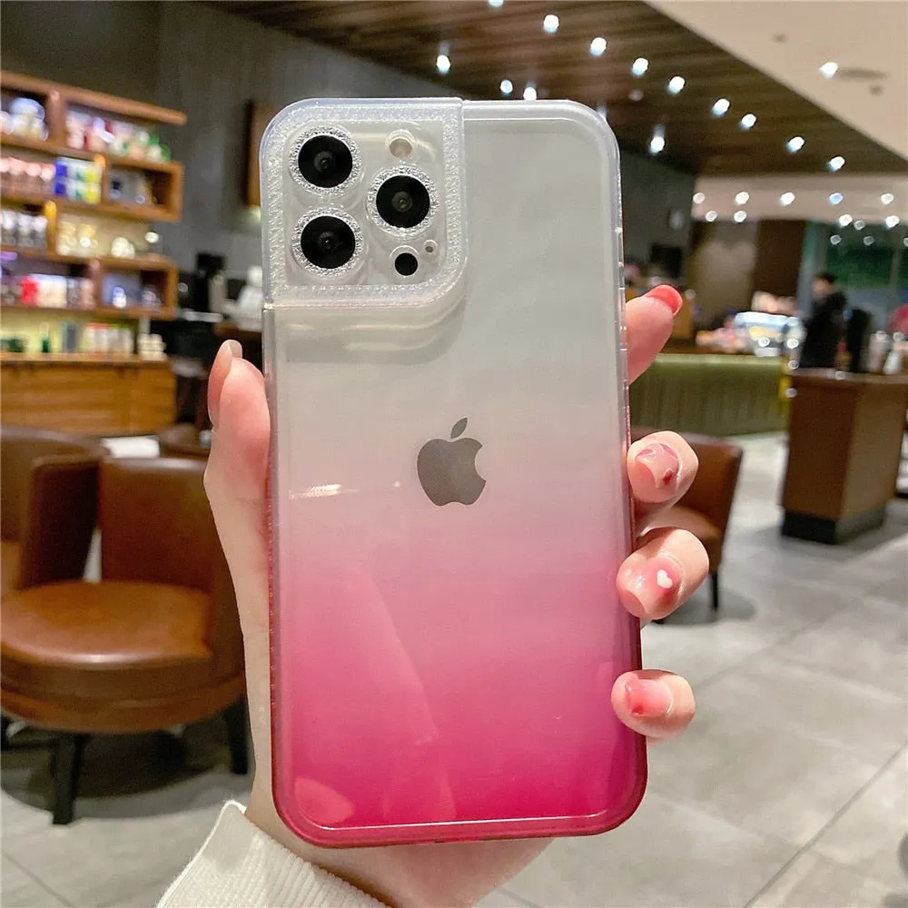 Anymob iPhone Case Sky Blue Gradient Soft Clear Diamond Camera Protection Cover