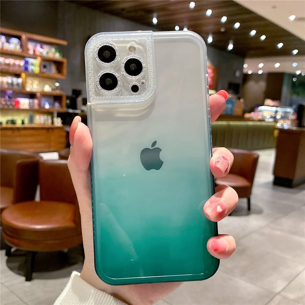 Anymob iPhone Case Sky Blue Gradient Soft Clear Diamond Camera Protection Cover
