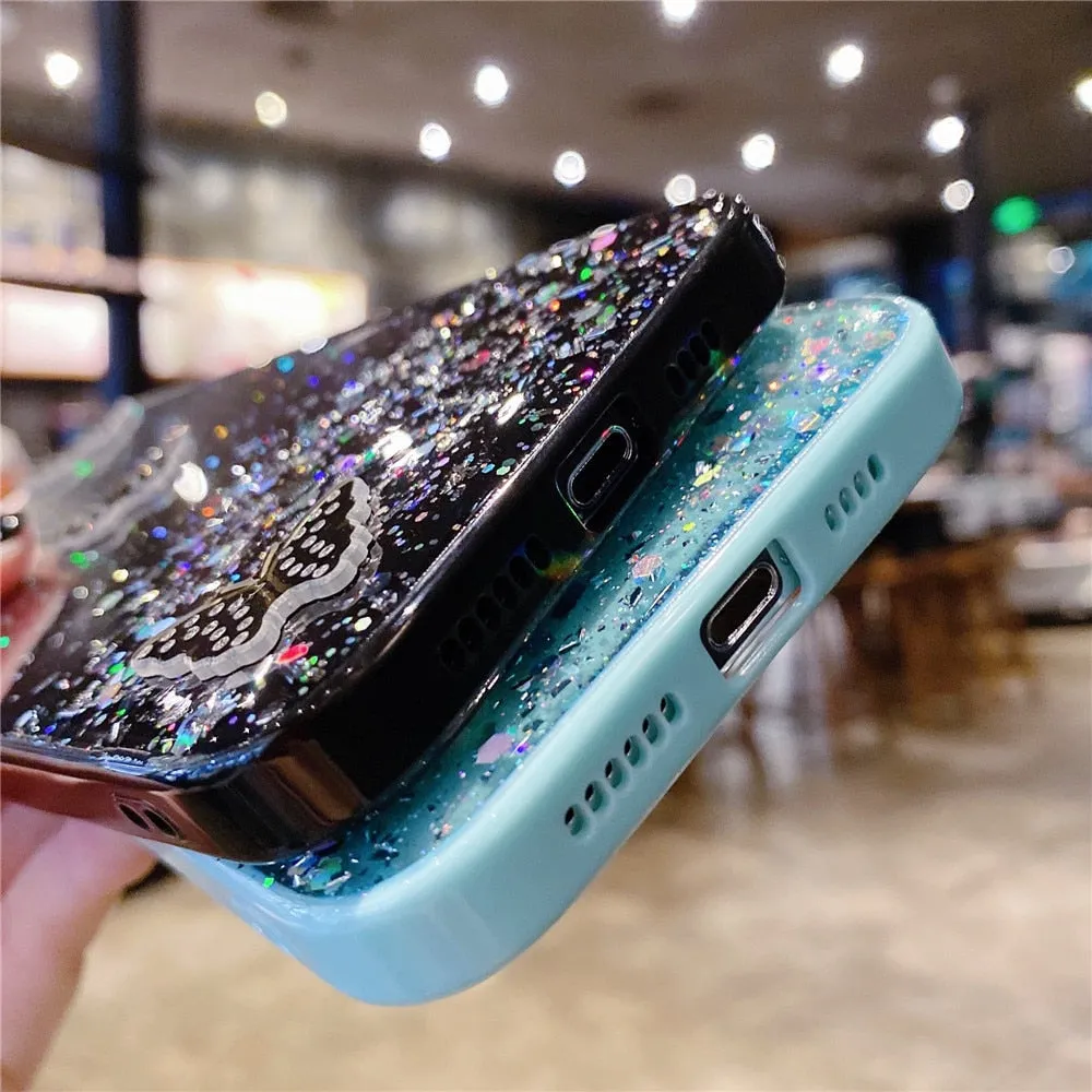 Anymob iPhone Case Transparent Camera Protection Cute 3D Butterfly Clear Shockproof Cover