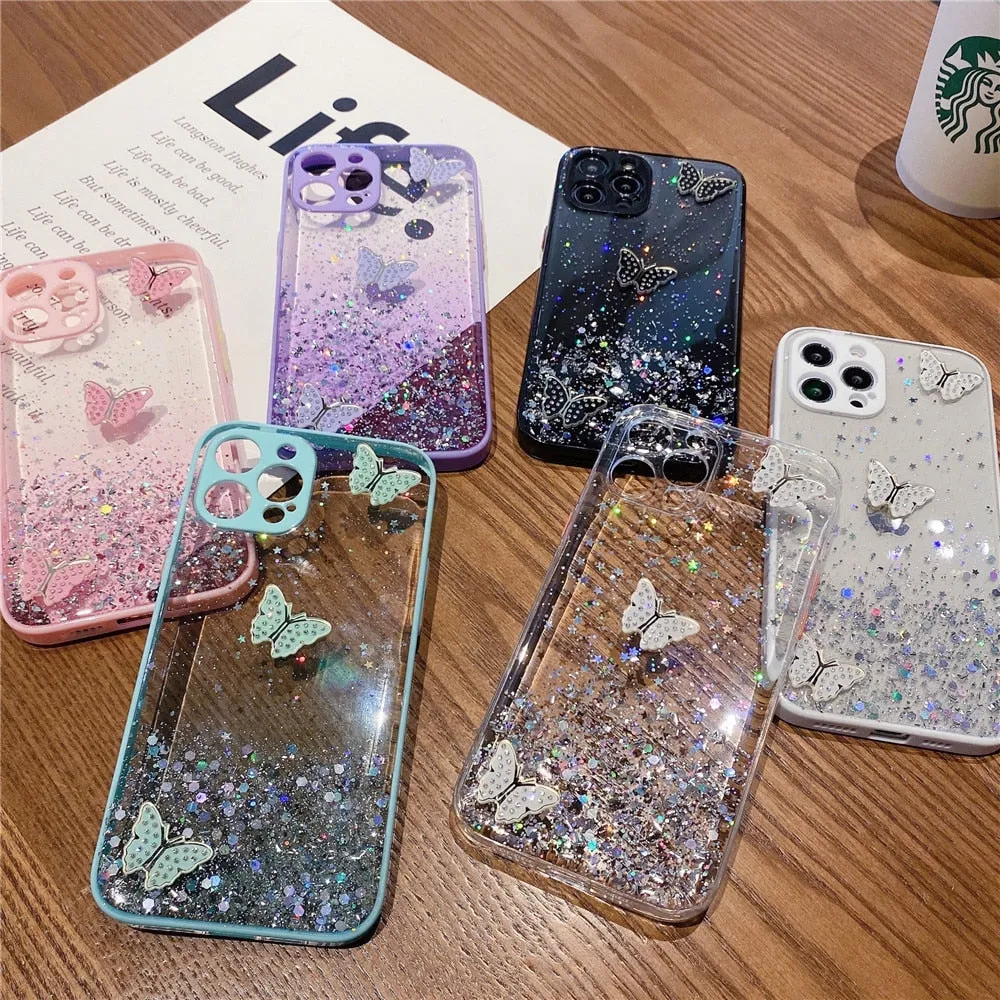 Anymob iPhone Case Transparent Camera Protection Cute 3D Butterfly Clear Shockproof Cover