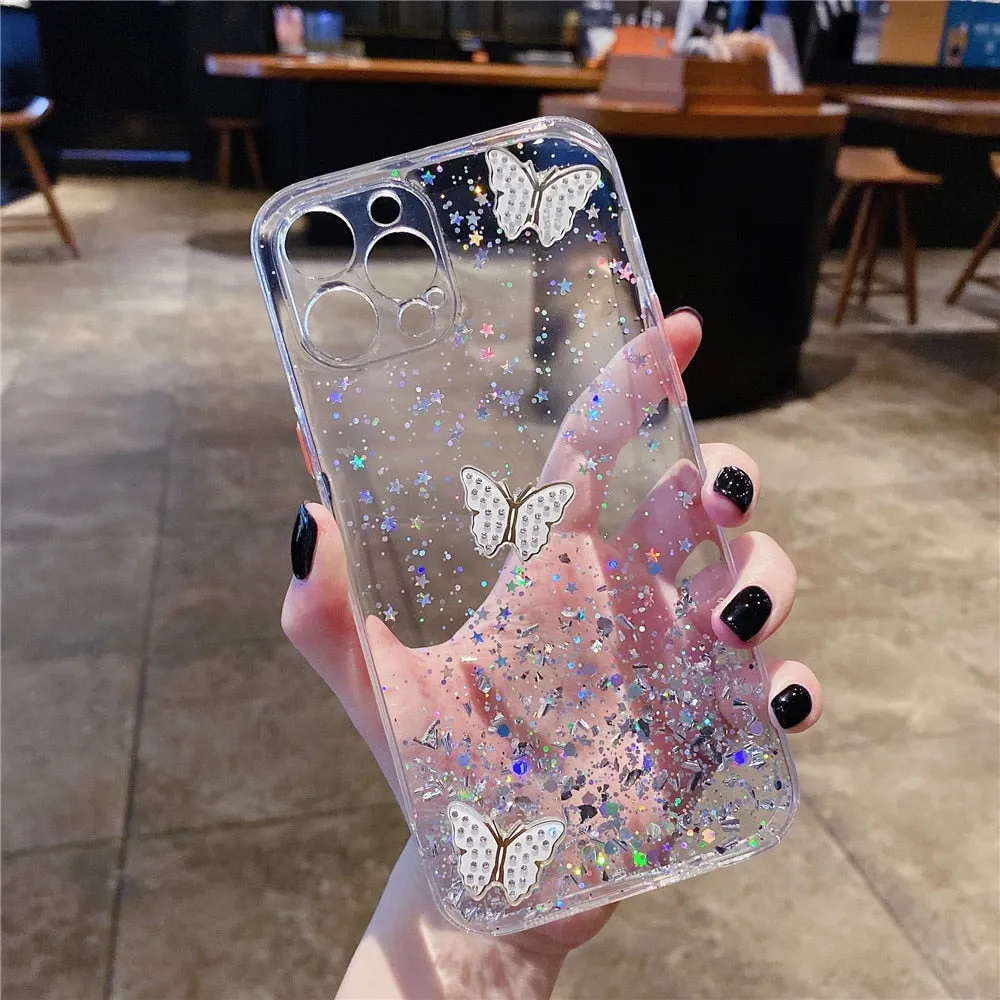 Anymob iPhone Case Transparent Camera Protection Cute 3D Butterfly Clear Shockproof Cover