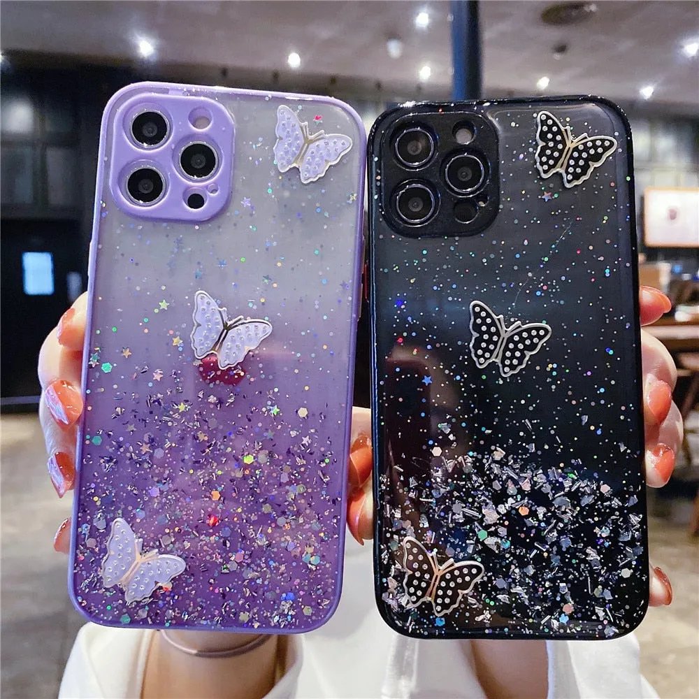 Anymob iPhone Case Transparent Camera Protection Cute 3D Butterfly Clear Shockproof Cover