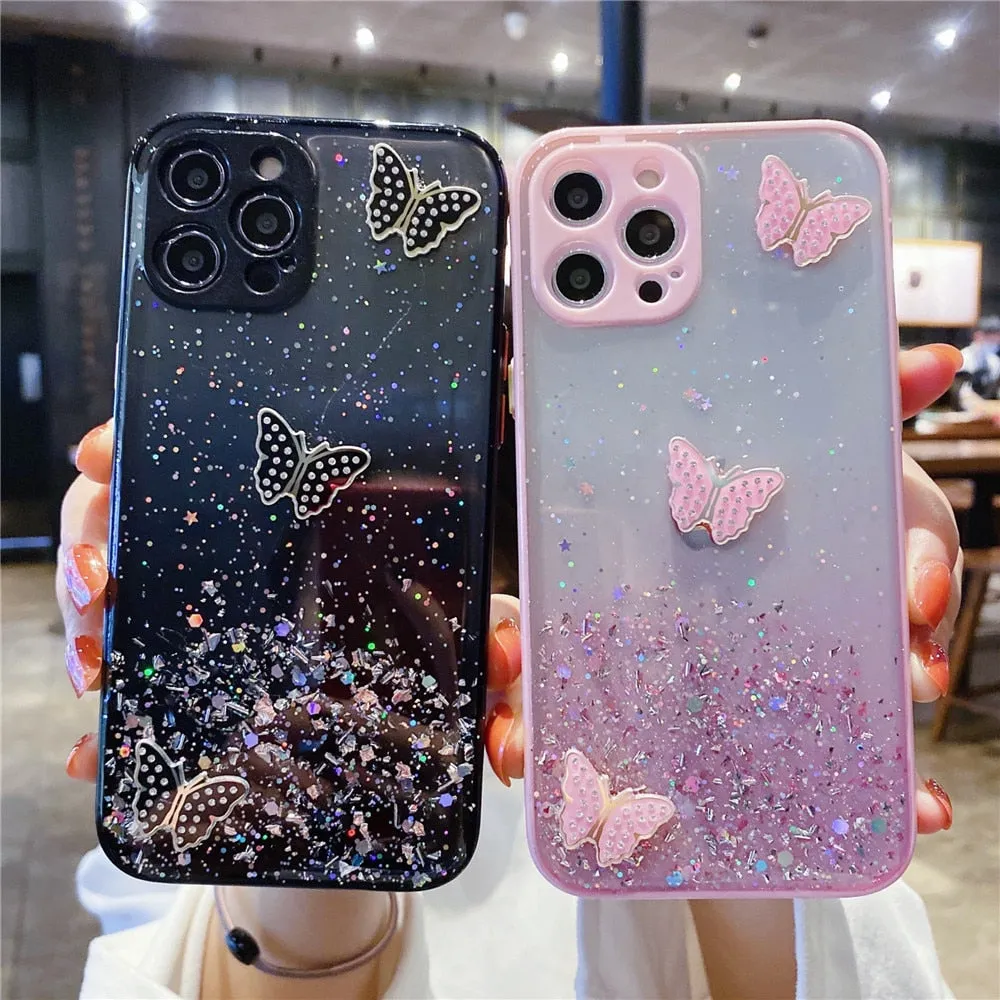 Anymob iPhone Case Transparent Camera Protection Cute 3D Butterfly Clear Shockproof Cover