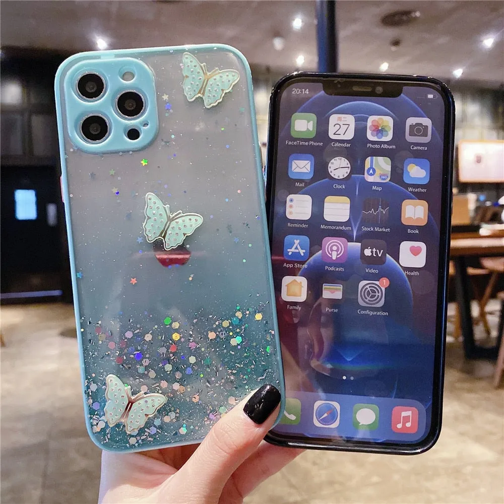 Anymob iPhone Case Transparent Camera Protection Cute 3D Butterfly Clear Shockproof Cover
