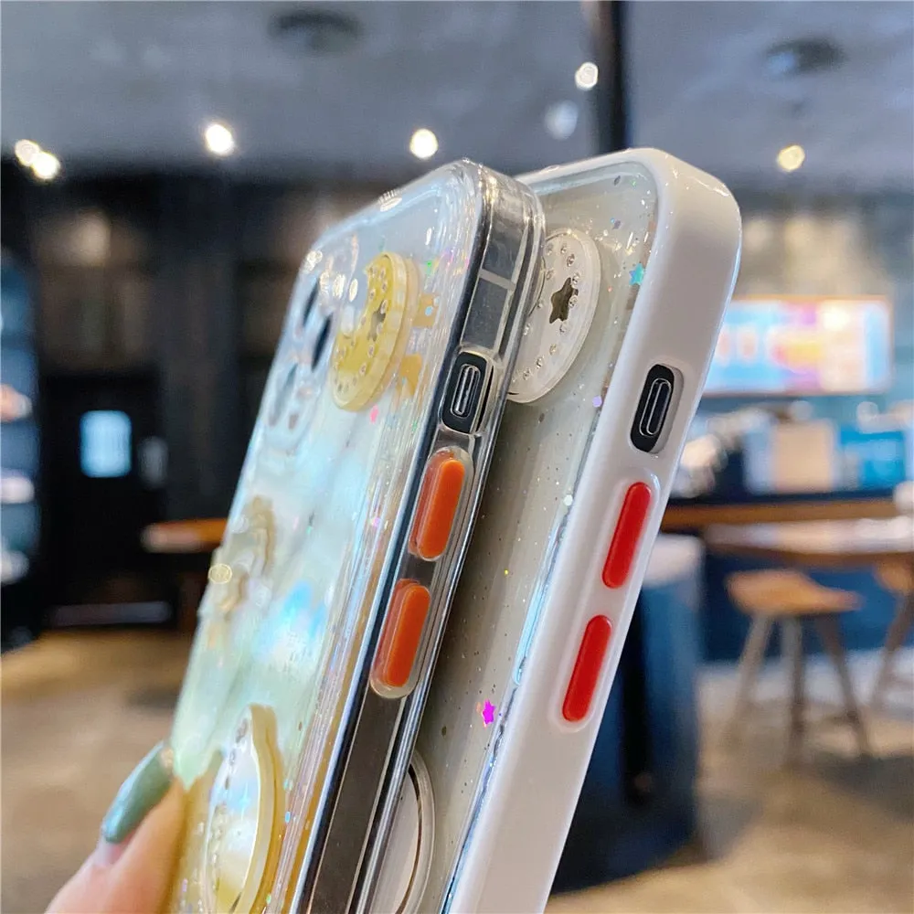 Anymob iPhone Case Transparent Cartoon Planet Glitter Soft Silicon Cover