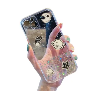 Anymob iPhone Case Transparent Cartoon Planet Glitter Soft Silicon Cover