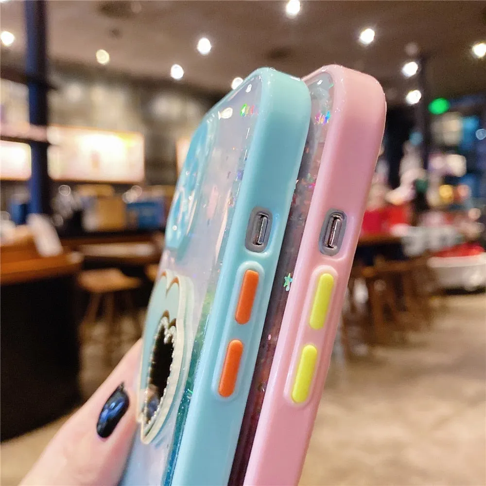 Anymob iPhone Case Transparent Love Heart Mirror Sequins Glitter Soft Silicone Cover