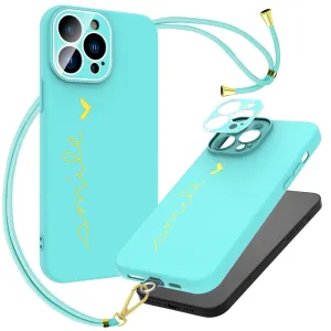 Anymob iPhone Case Turquoise Plating Love Heart Crossbody Lanyard Cord Soft Cover