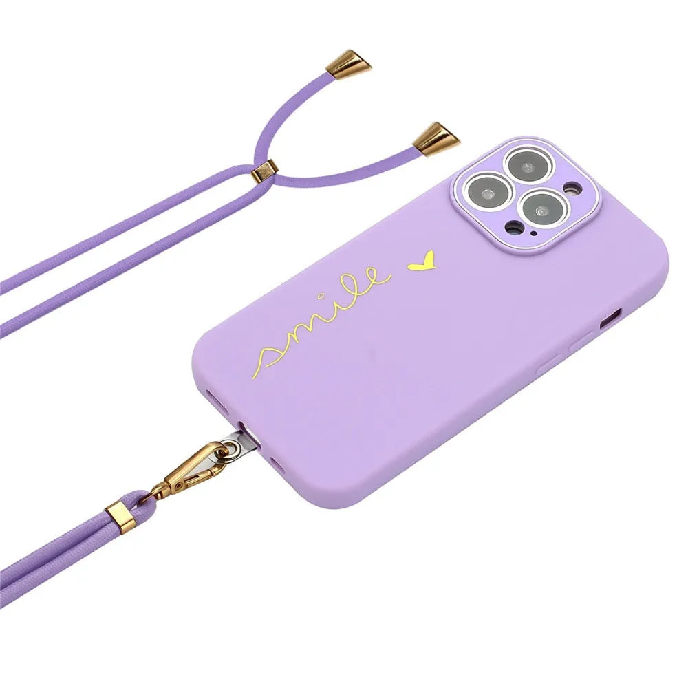 Anymob iPhone Case Turquoise Plating Love Heart Crossbody Lanyard Cord Soft Cover