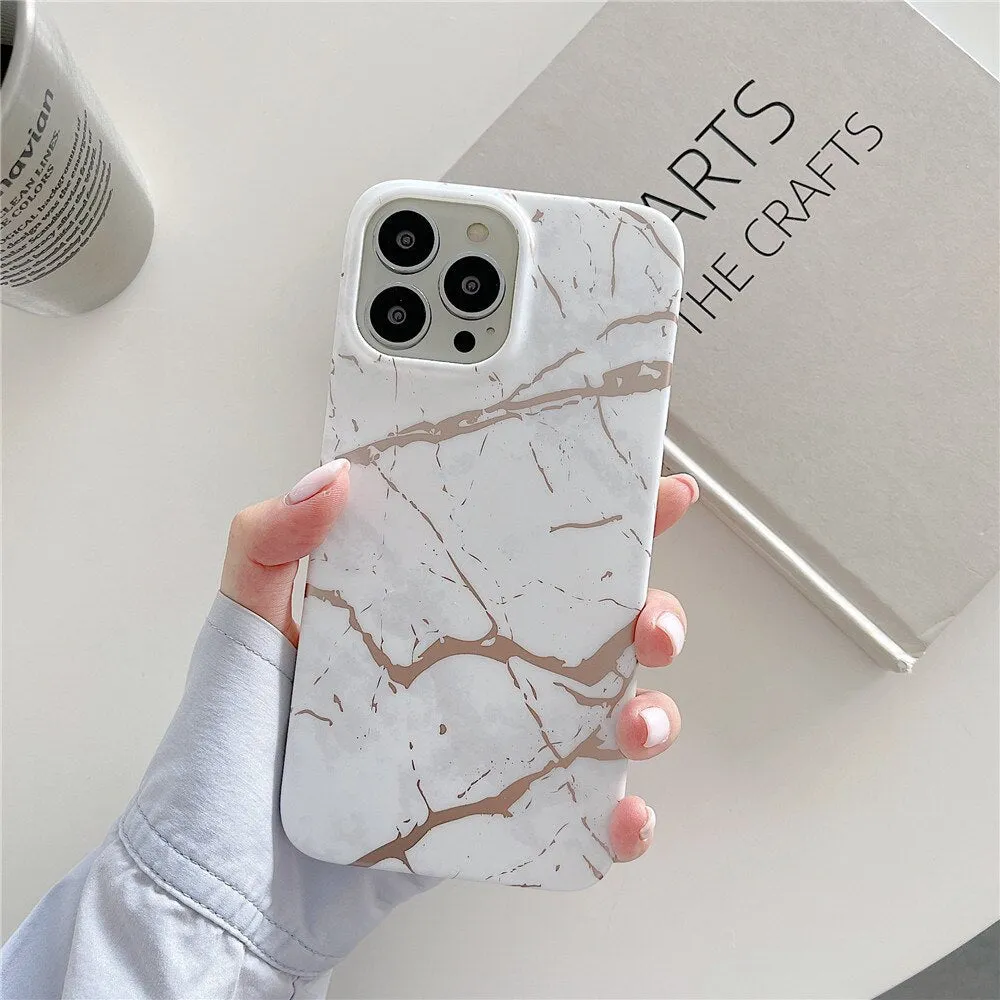 Anymob iPhone Case White Classic Marble Soft Silicone Shockproof Cover
