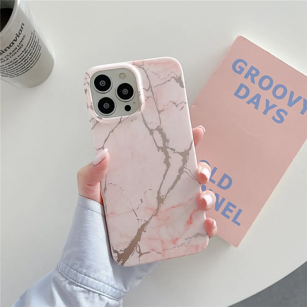 Anymob iPhone Case White Classic Marble Soft Silicone Shockproof Cover