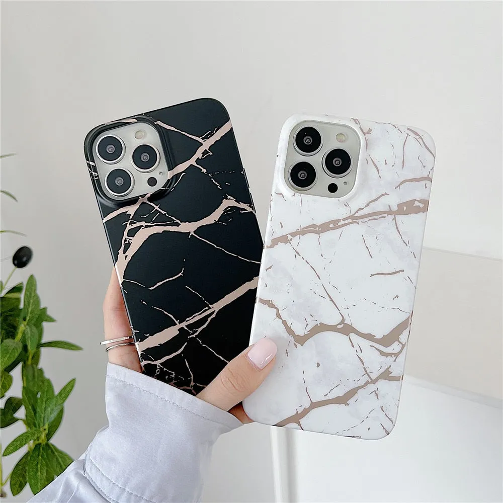 Anymob iPhone Case White Classic Marble Soft Silicone Shockproof Cover