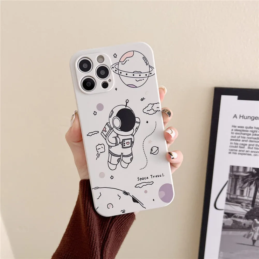 Anymob iPhone Case White Creative Astronaut Silicon Soft Cover