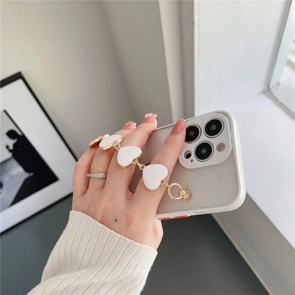 Anymob iPhone Case White Glitter Sequins Love Heart Bracelet Clear Soft Cover
