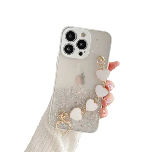 Anymob iPhone Case White Glitter Sequins Love Heart Bracelet Clear Soft Cover