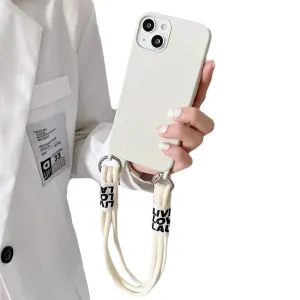 Anymob iPhone Case White Lanyard Strap Soft Silicon Wristband Rope Matte Cover