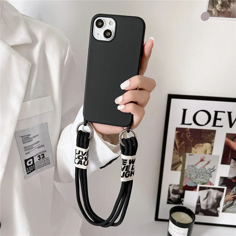 Anymob iPhone Case White Lanyard Strap Soft Silicon Wristband Rope Matte Cover