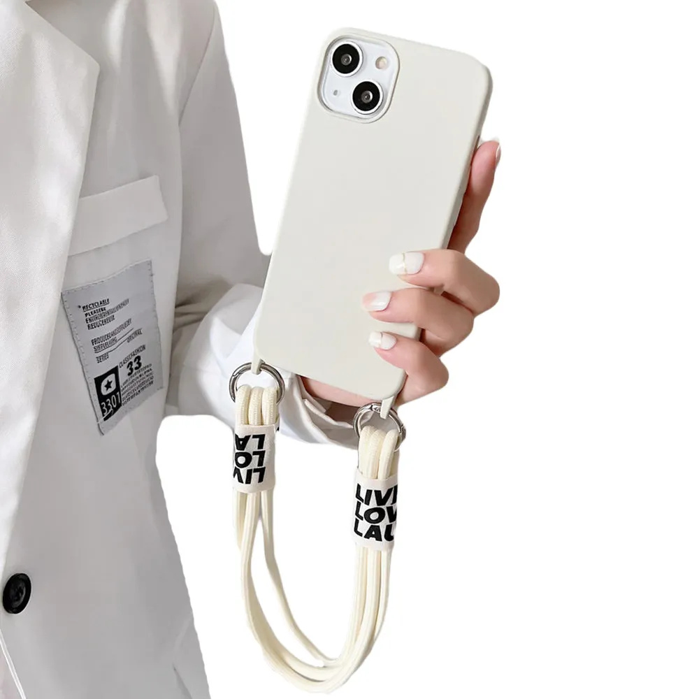 Anymob iPhone Case White Lanyard Strap Soft Silicon Wristband Rope Matte Cover