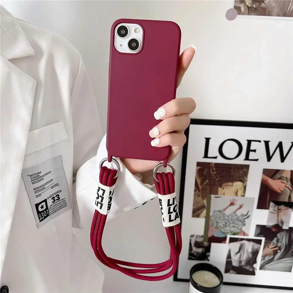Anymob iPhone Case White Lanyard Strap Soft Silicon Wristband Rope Matte Cover