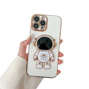 Anymob iPhone Case White Luxury Astronaut Kickstand Soft Silicon Plating Bumper Back Cover