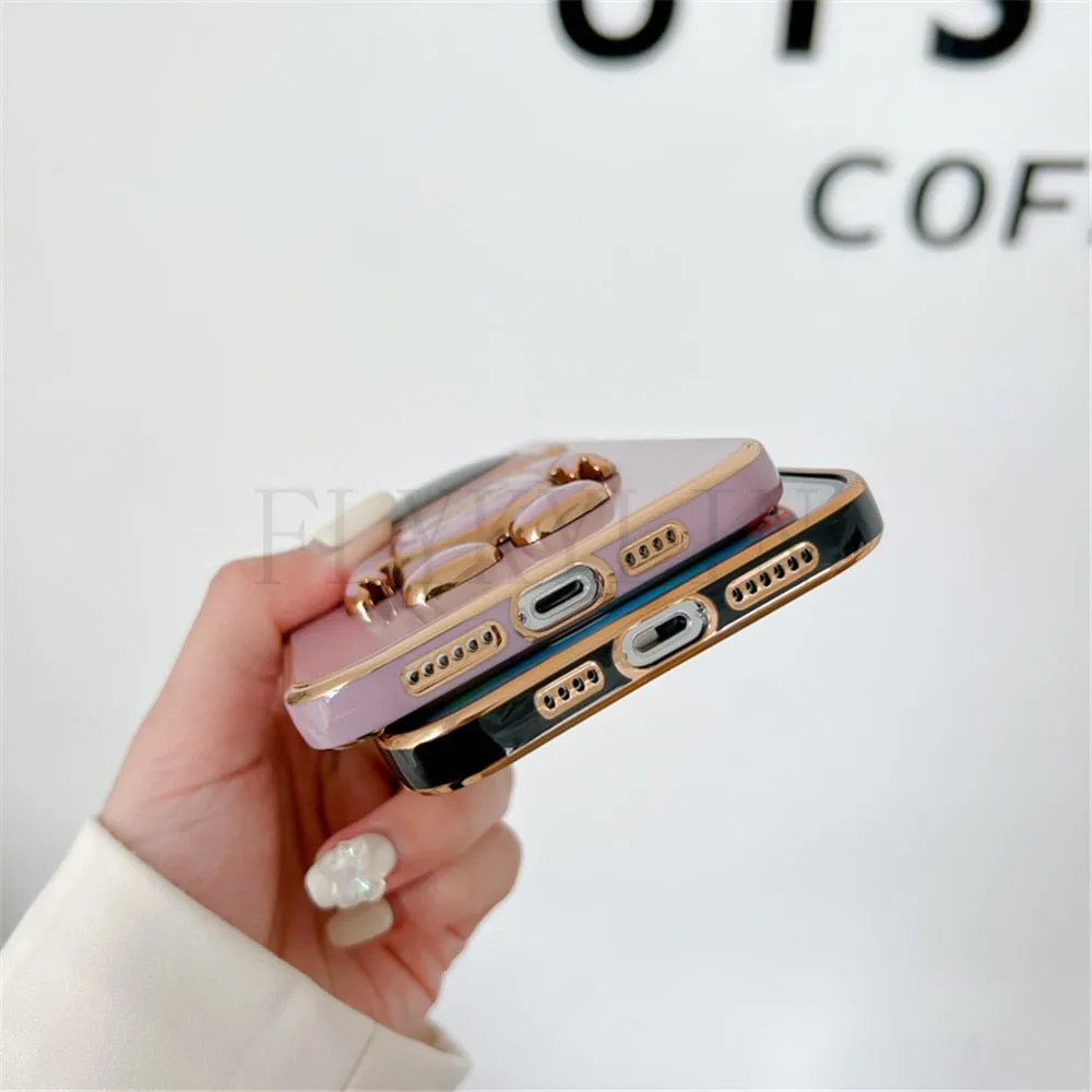 Anymob iPhone Case White Luxury Astronaut Kickstand Soft Silicon Plating Bumper Back Cover