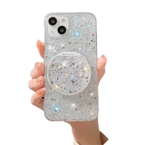 Anymob iPhone Case White Mirror Holder Gradient Glitter Soft Silicon Phone Back Cover