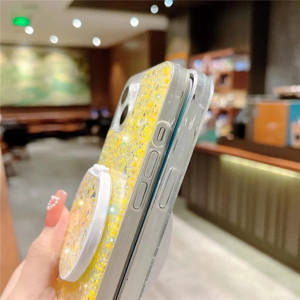 Anymob iPhone Case White Mirror Holder Gradient Glitter Soft Silicon Phone Back Cover