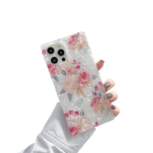 Anymob iPhone Case White Pink Glitter Flowers Dream Shell Pattern Soft Silicon Cover