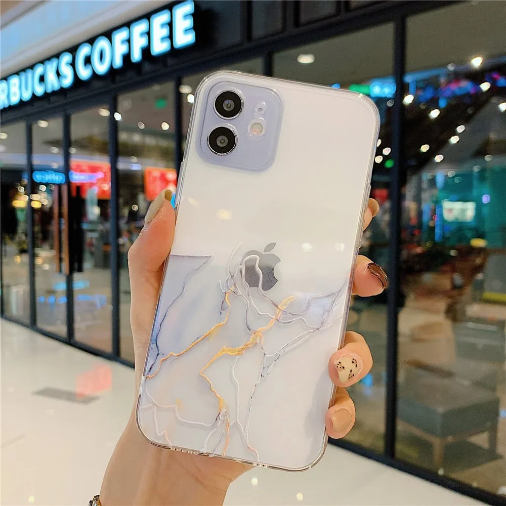 Anymob iPhone Case White Watercolor Marble Soft Silicone TPU Cover