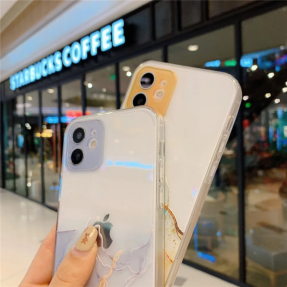Anymob iPhone Case White Watercolor Marble Soft Silicone TPU Cover