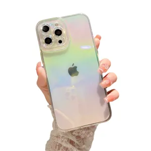 Anymob iPhone Case Yellow Colorful Gradient Glitter Diamond Lens Camera Protection Soft Cover