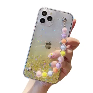 Anymob iPhone Case Yellow Colorful Pearl Bracelet Gradient Glitter Soft Silicone Cover