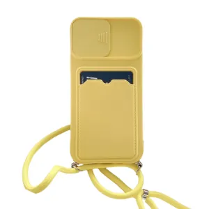Anymob iPhone Case Yellow Crossbody Camera Lens Protect Wallet Card Necklace Lanyard Cover