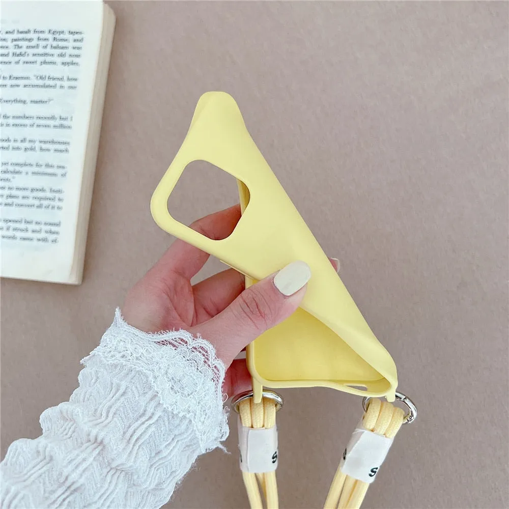 Anymob iPhone Case Yellow Crossbody Necklace Lanyard Strap Rope Cord Soft Silicone Cover